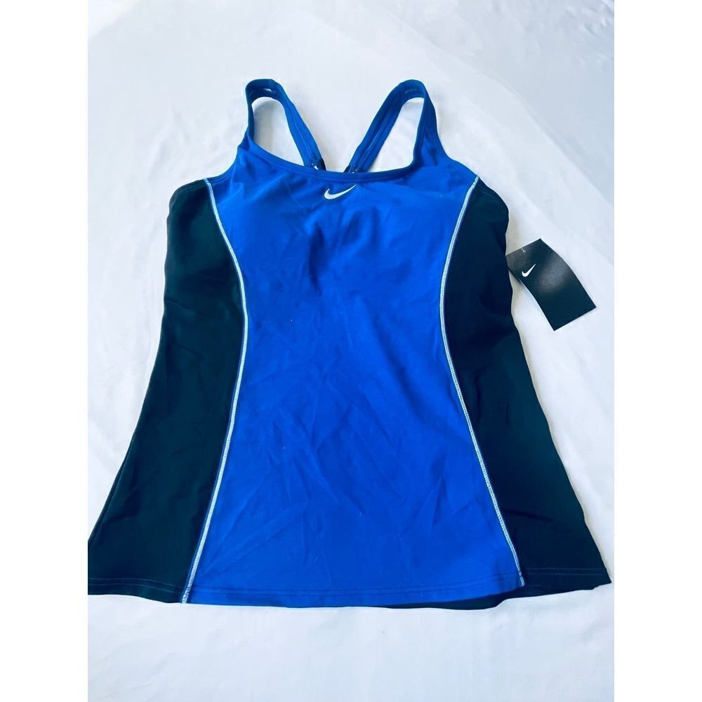 Nike Sports Bra Womens  Razer Medium back Blue Black Tank Top Nike Swoosh Logo